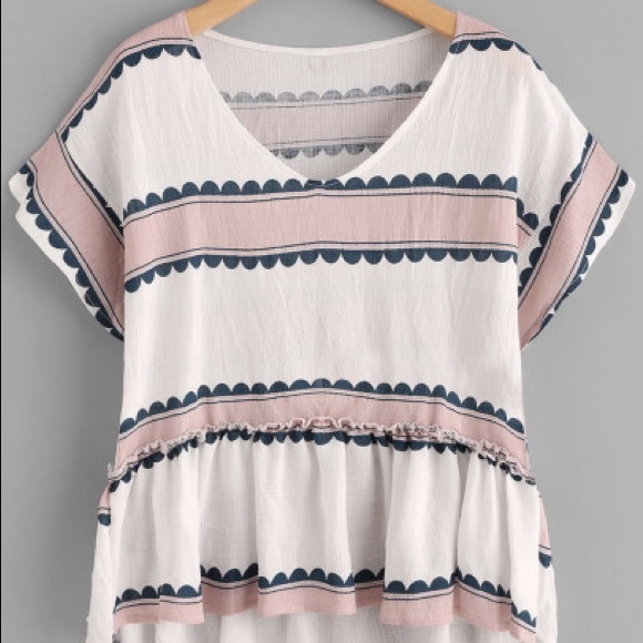 Contrast Print Pep Hem Blouse - Picture 1 of 3